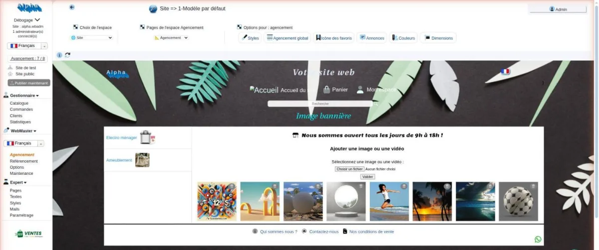 L’agencement : vous modifiez la boutique en la regardant, sans quitter la page.